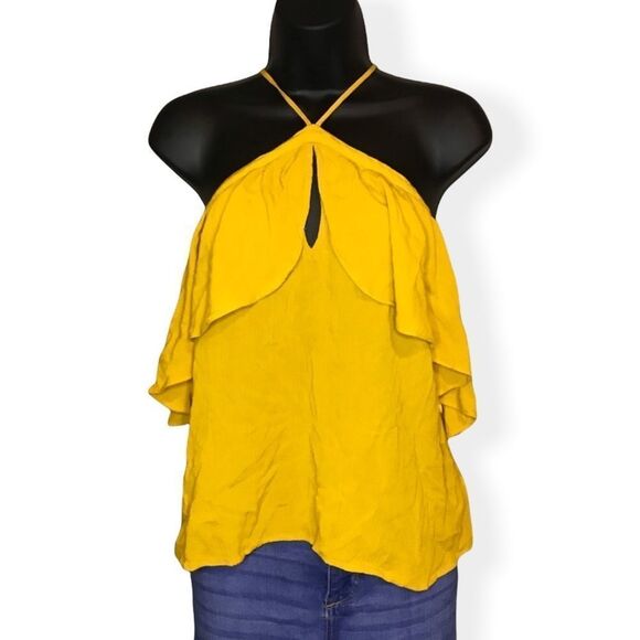 EXPRESS Yellow Sleeveless Flounce Halter Top - Picture 1 of 8